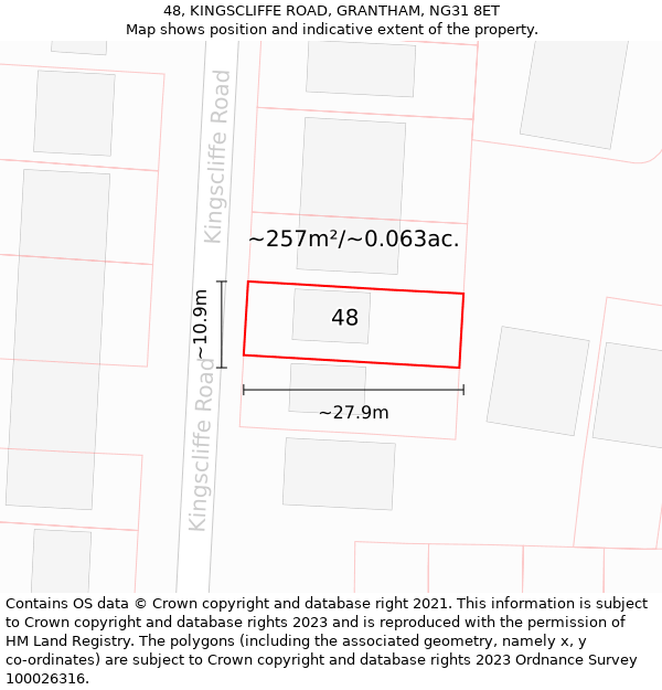 48, KINGSCLIFFE ROAD, GRANTHAM, NG31 8ET: Plot and title map