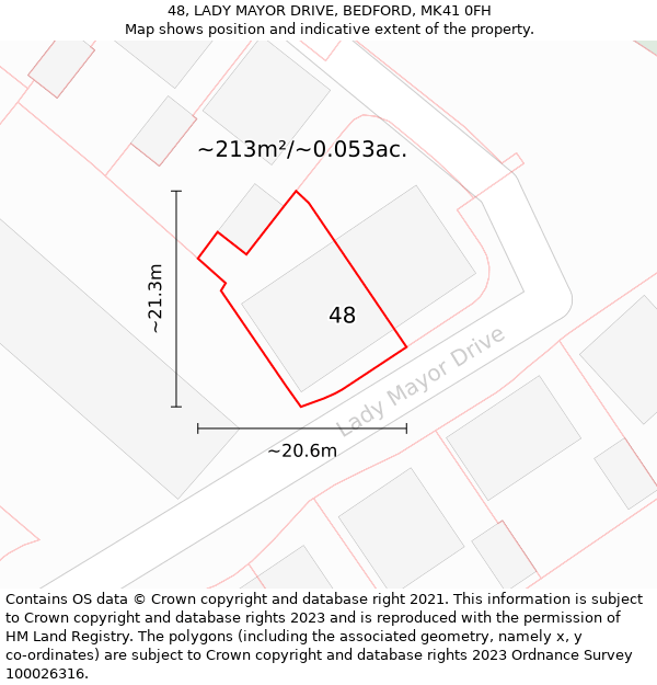 48, LADY MAYOR DRIVE, BEDFORD, MK41 0FH: Plot and title map