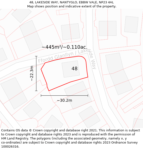 48, LAKESIDE WAY, NANTYGLO, EBBW VALE, NP23 4AL: Plot and title map