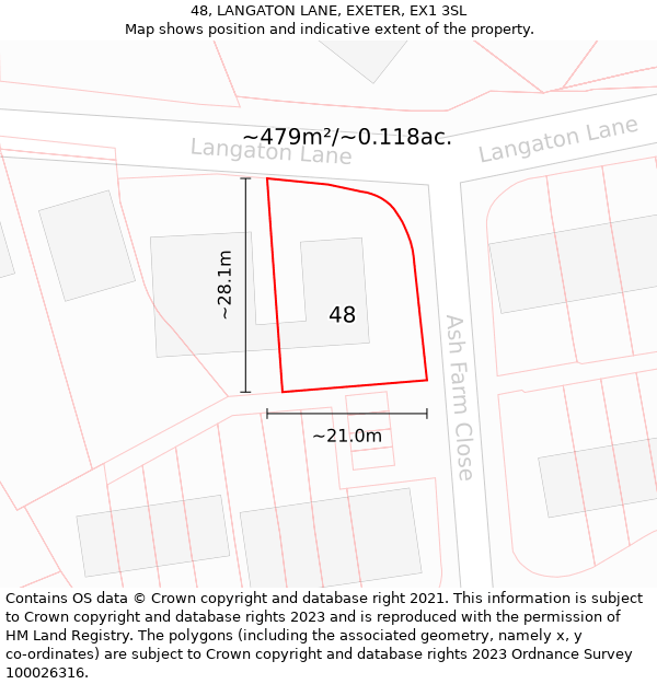 48, LANGATON LANE, EXETER, EX1 3SL: Plot and title map