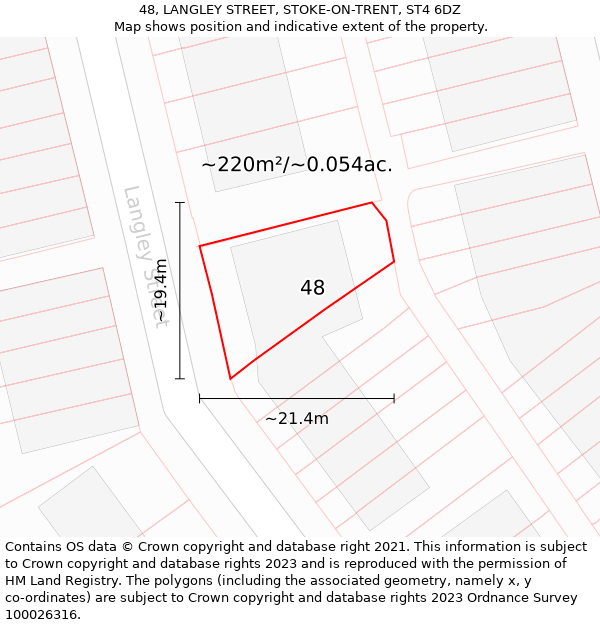 48, LANGLEY STREET, STOKE-ON-TRENT, ST4 6DZ: Plot and title map