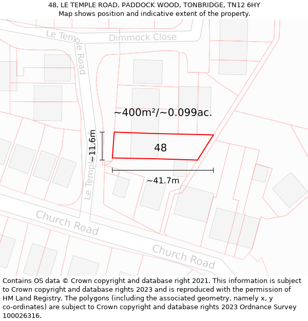 48, LE TEMPLE ROAD, PADDOCK WOOD, TONBRIDGE, TN12 6HY: Plot and title map