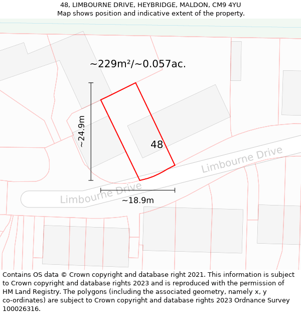 48, LIMBOURNE DRIVE, HEYBRIDGE, MALDON, CM9 4YU: Plot and title map