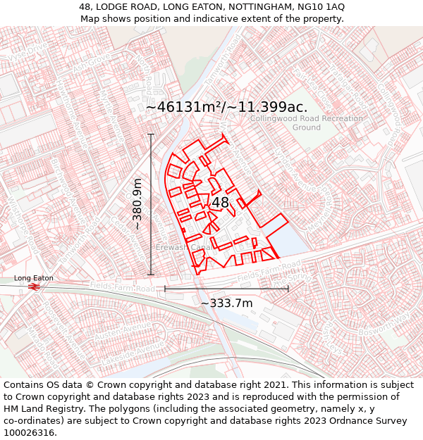 48, LODGE ROAD, LONG EATON, NOTTINGHAM, NG10 1AQ: Plot and title map