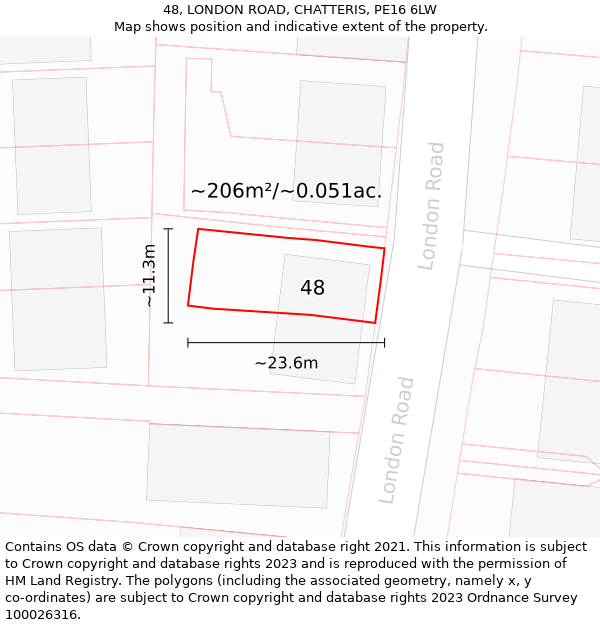 48, LONDON ROAD, CHATTERIS, PE16 6LW: Plot and title map