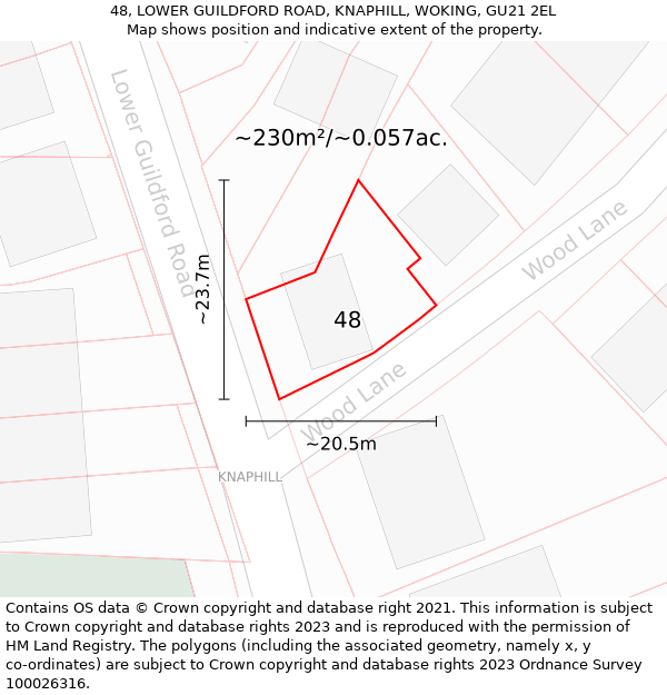 48, LOWER GUILDFORD ROAD, KNAPHILL, WOKING, GU21 2EL: Plot and title map