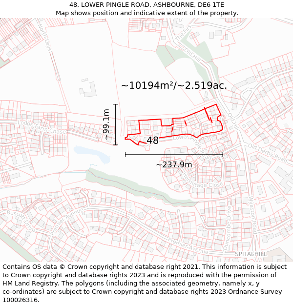 48, LOWER PINGLE ROAD, ASHBOURNE, DE6 1TE: Plot and title map