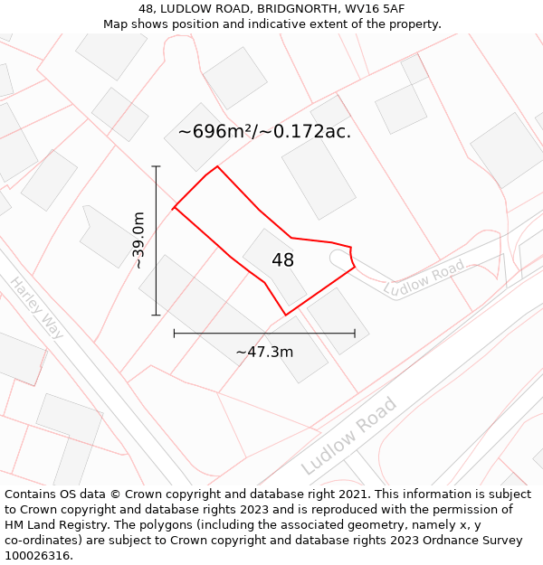 48, LUDLOW ROAD, BRIDGNORTH, WV16 5AF: Plot and title map