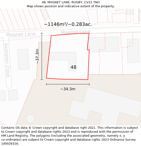 48, MAGNET LANE, RUGBY, CV22 7NH: Plot and title map