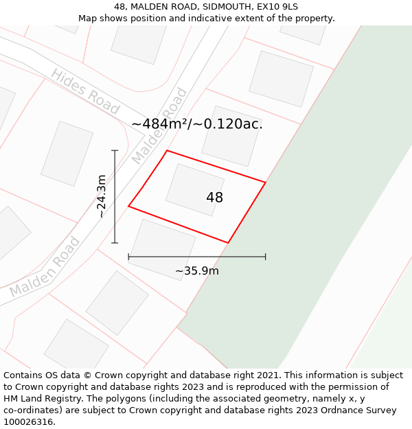 48, MALDEN ROAD, SIDMOUTH, EX10 9LS: Plot and title map