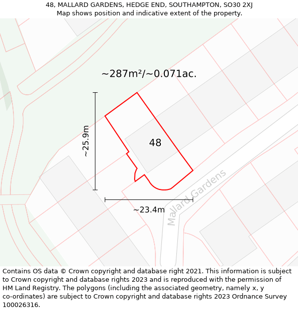 48, MALLARD GARDENS, HEDGE END, SOUTHAMPTON, SO30 2XJ: Plot and title map