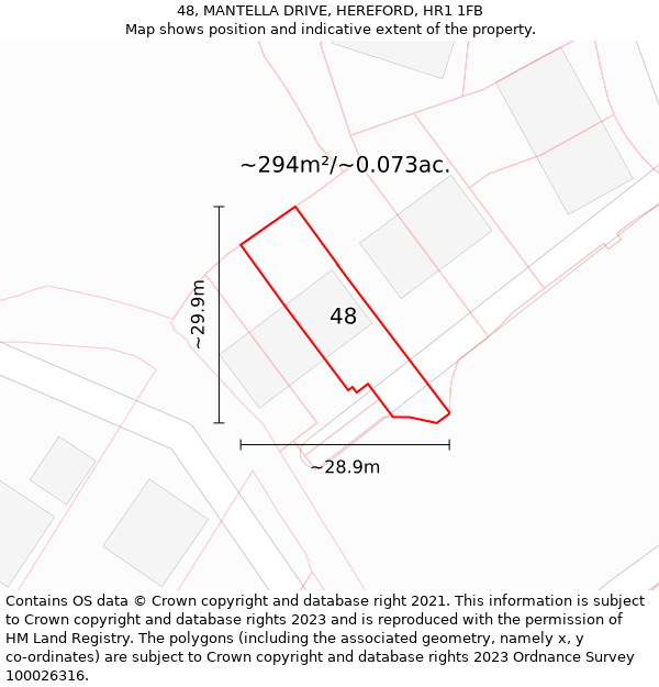 48, MANTELLA DRIVE, HEREFORD, HR1 1FB: Plot and title map