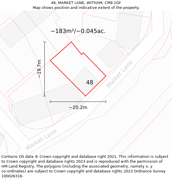 48, MARKET LANE, WITHAM, CM8 1GF: Plot and title map