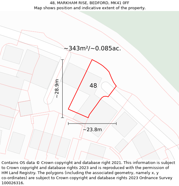 48, MARKHAM RISE, BEDFORD, MK41 0FF: Plot and title map