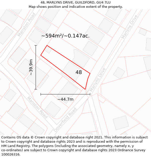 48, MARLYNS DRIVE, GUILDFORD, GU4 7LU: Plot and title map