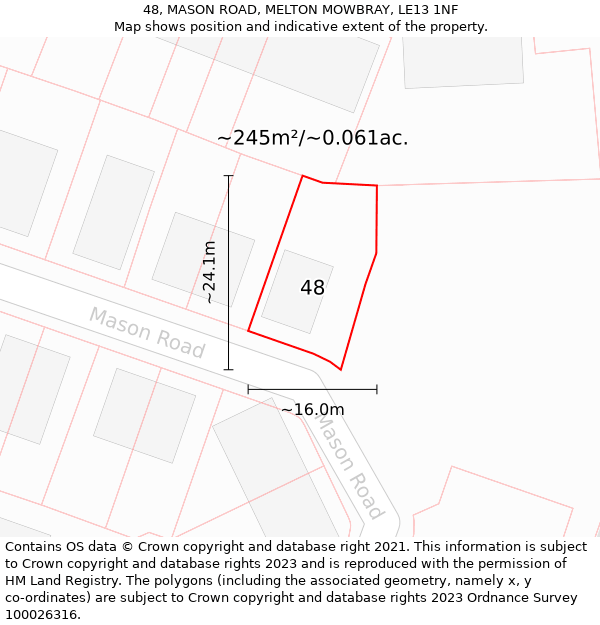 48, MASON ROAD, MELTON MOWBRAY, LE13 1NF: Plot and title map