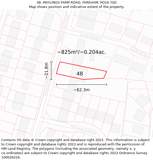 48, MAYLINGS FARM ROAD, FAREHAM, PO16 7QS: Plot and title map