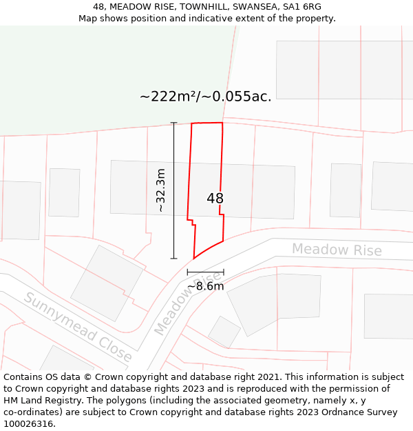 48, MEADOW RISE, TOWNHILL, SWANSEA, SA1 6RG: Plot and title map