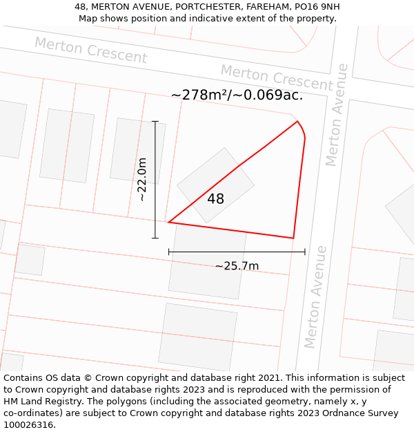 48, MERTON AVENUE, PORTCHESTER, FAREHAM, PO16 9NH: Plot and title map