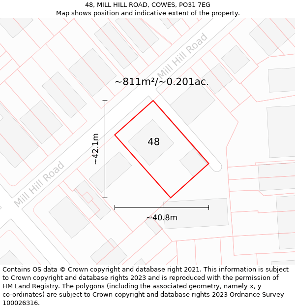 48, MILL HILL ROAD, COWES, PO31 7EG: Plot and title map