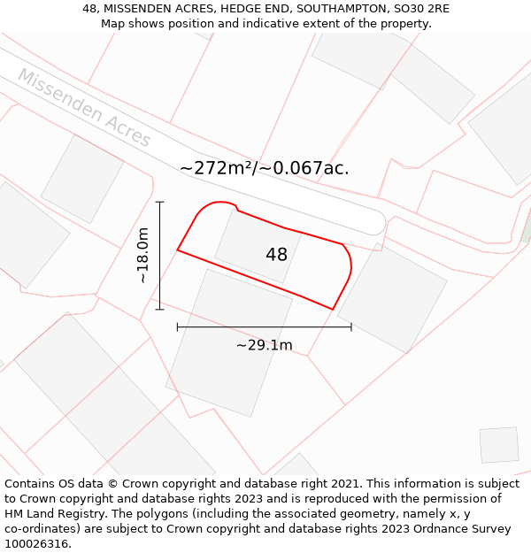 48, MISSENDEN ACRES, HEDGE END, SOUTHAMPTON, SO30 2RE: Plot and title map