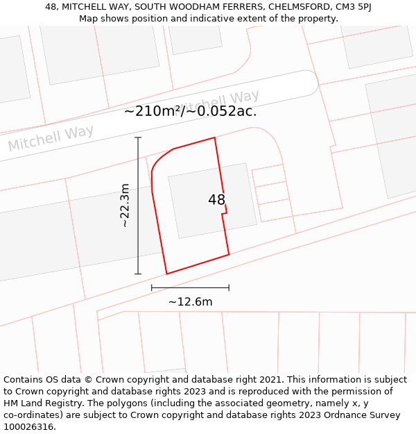 48, MITCHELL WAY, SOUTH WOODHAM FERRERS, CHELMSFORD, CM3 5PJ: Plot and title map