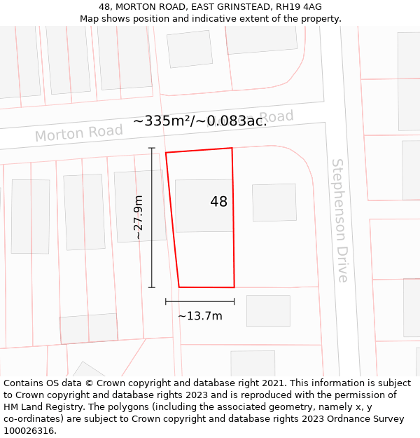 48, MORTON ROAD, EAST GRINSTEAD, RH19 4AG: Plot and title map