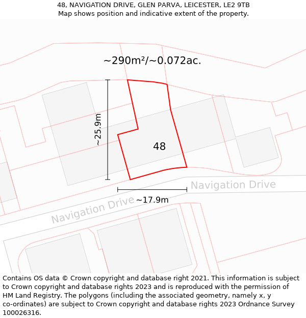 48, NAVIGATION DRIVE, GLEN PARVA, LEICESTER, LE2 9TB: Plot and title map