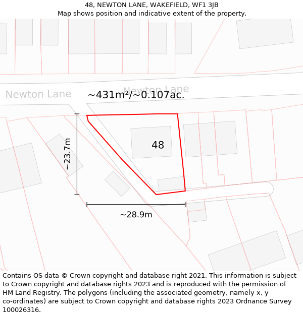 48, NEWTON LANE, WAKEFIELD, WF1 3JB: Plot and title map