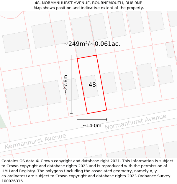 48, NORMANHURST AVENUE, BOURNEMOUTH, BH8 9NP: Plot and title map