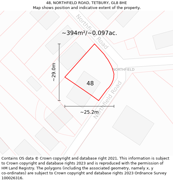 48, NORTHFIELD ROAD, TETBURY, GL8 8HE: Plot and title map