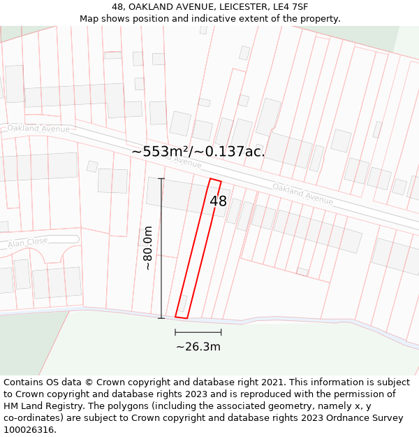 48, OAKLAND AVENUE, LEICESTER, LE4 7SF: Plot and title map