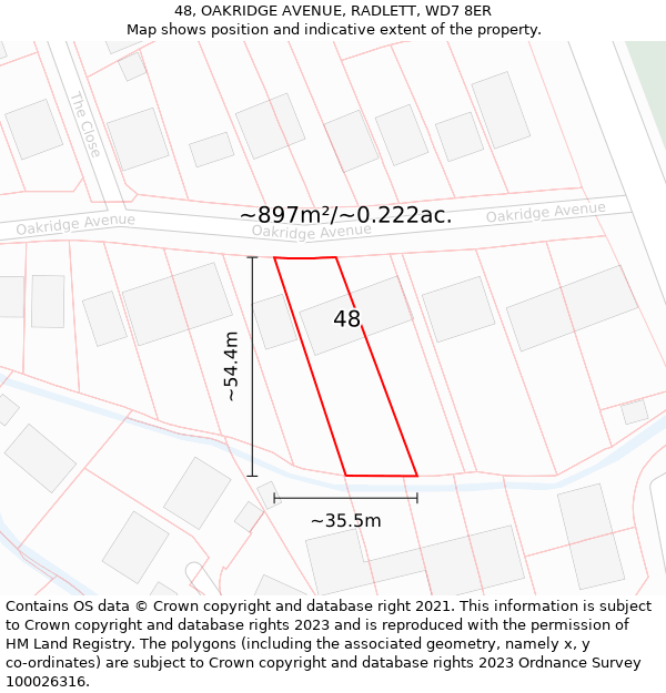 48, OAKRIDGE AVENUE, RADLETT, WD7 8ER: Plot and title map