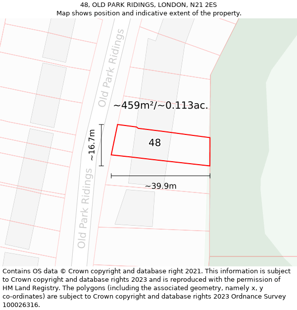 48, OLD PARK RIDINGS, LONDON, N21 2ES: Plot and title map