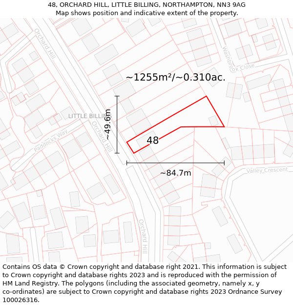 48, ORCHARD HILL, LITTLE BILLING, NORTHAMPTON, NN3 9AG: Plot and title map