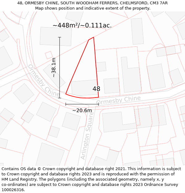 48, ORMESBY CHINE, SOUTH WOODHAM FERRERS, CHELMSFORD, CM3 7AR: Plot and title map