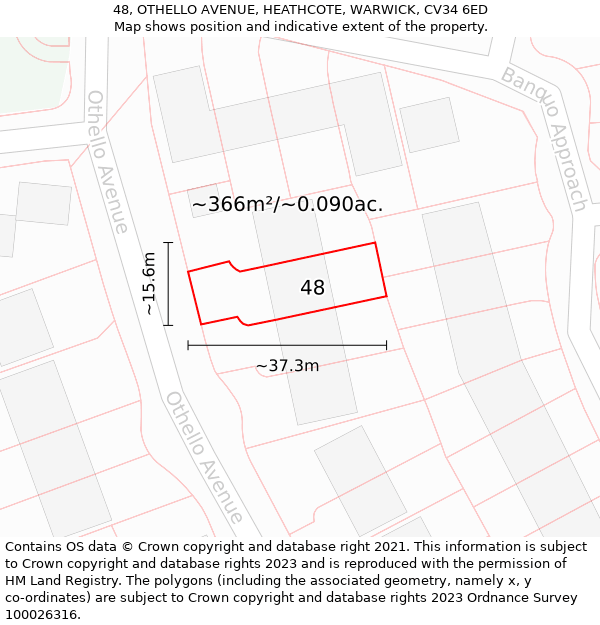 48, OTHELLO AVENUE, HEATHCOTE, WARWICK, CV34 6ED: Plot and title map