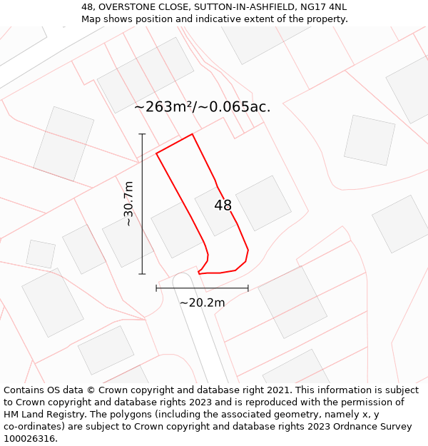 48, OVERSTONE CLOSE, SUTTON-IN-ASHFIELD, NG17 4NL: Plot and title map