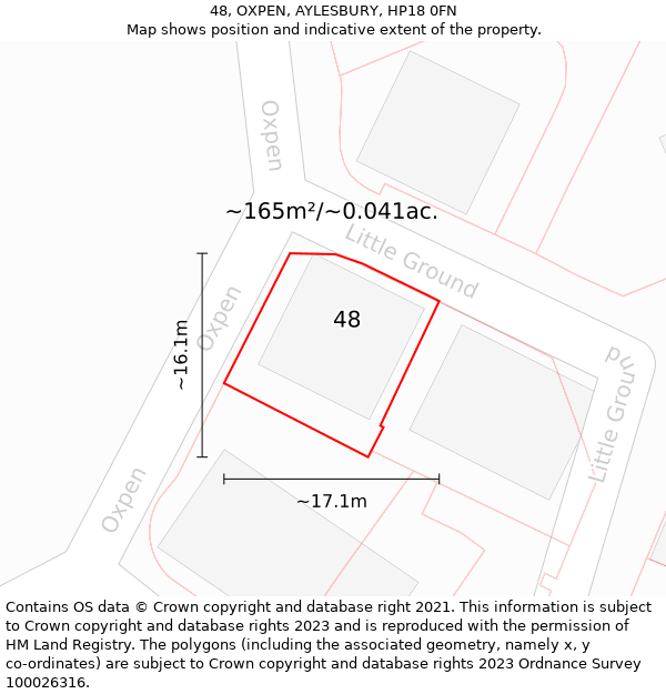 48, OXPEN, AYLESBURY, HP18 0FN: Plot and title map