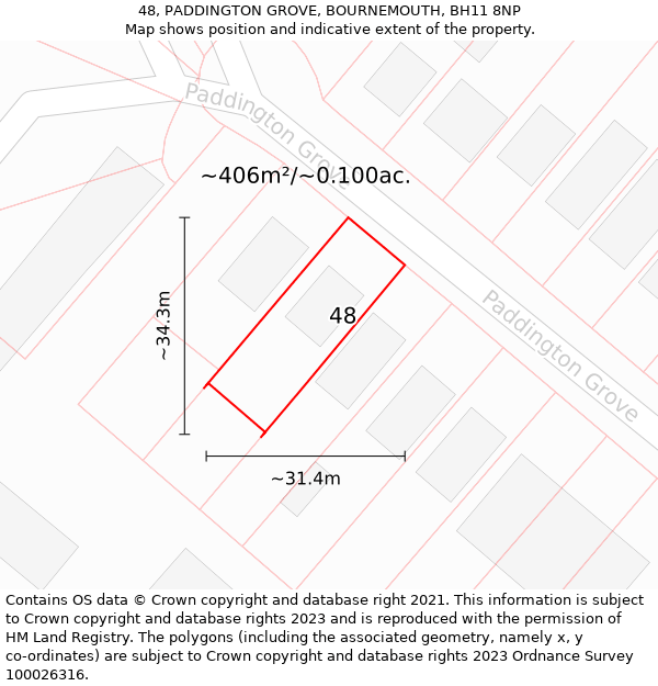 48, PADDINGTON GROVE, BOURNEMOUTH, BH11 8NP: Plot and title map