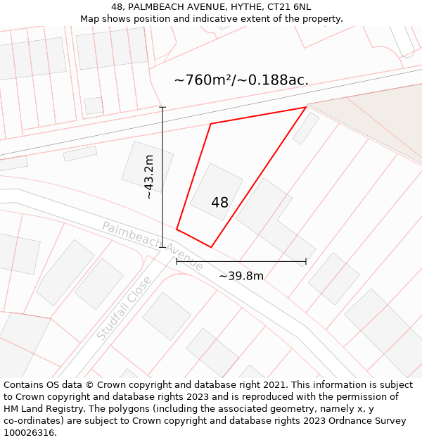 48, PALMBEACH AVENUE, HYTHE, CT21 6NL: Plot and title map