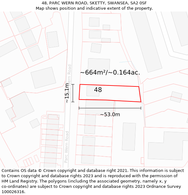 48, PARC WERN ROAD, SKETTY, SWANSEA, SA2 0SF: Plot and title map