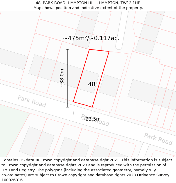 48, PARK ROAD, HAMPTON HILL, HAMPTON, TW12 1HP: Plot and title map