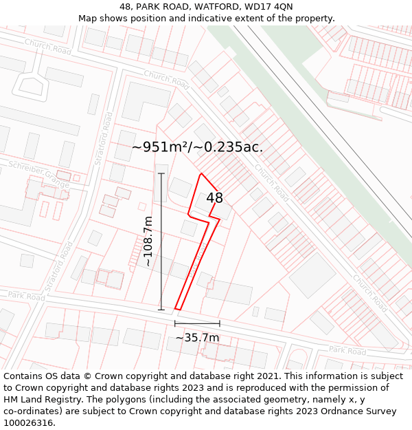 48, PARK ROAD, WATFORD, WD17 4QN: Plot and title map