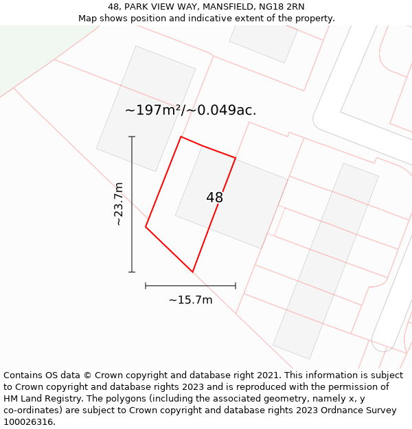 48, PARK VIEW WAY, MANSFIELD, NG18 2RN: Plot and title map