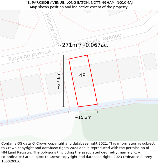 48, PARKSIDE AVENUE, LONG EATON, NOTTINGHAM, NG10 4AJ: Plot and title map