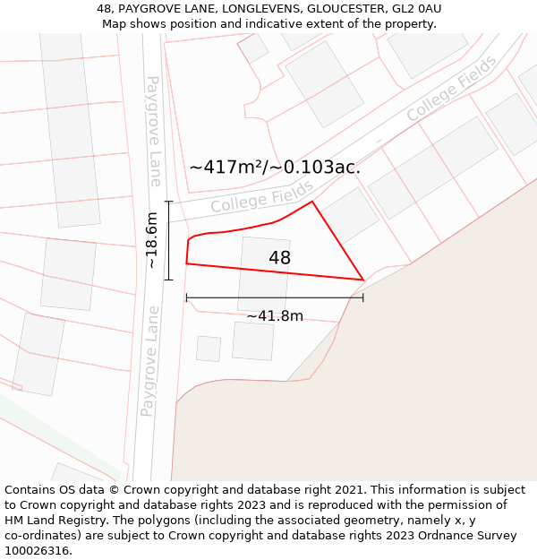 48, PAYGROVE LANE, LONGLEVENS, GLOUCESTER, GL2 0AU: Plot and title map