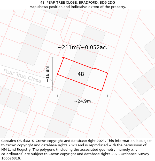 48, PEAR TREE CLOSE, BRADFORD, BD6 2DG: Plot and title map