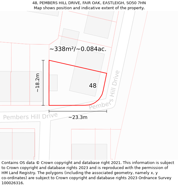 48, PEMBERS HILL DRIVE, FAIR OAK, EASTLEIGH, SO50 7HN: Plot and title map