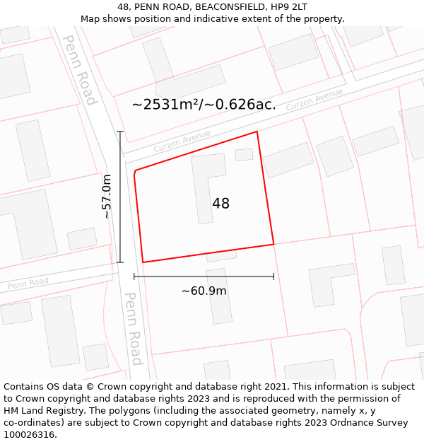 48, PENN ROAD, BEACONSFIELD, HP9 2LT: Plot and title map